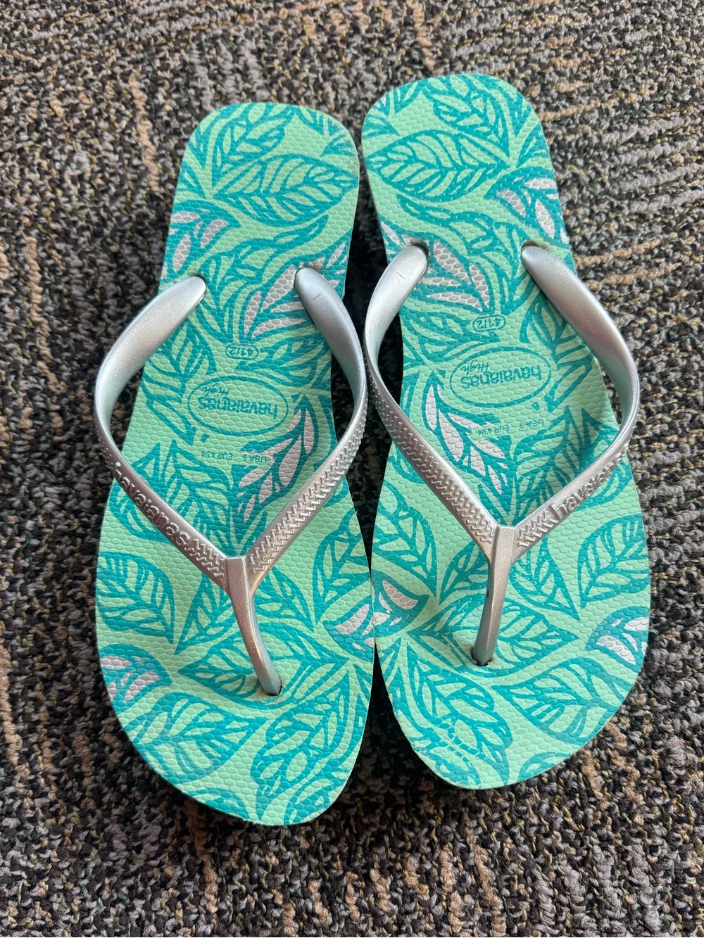 Havaianas Turquoise Wedge Platform Flip Flop Sandals Thin Strap Size 10 - 10.5